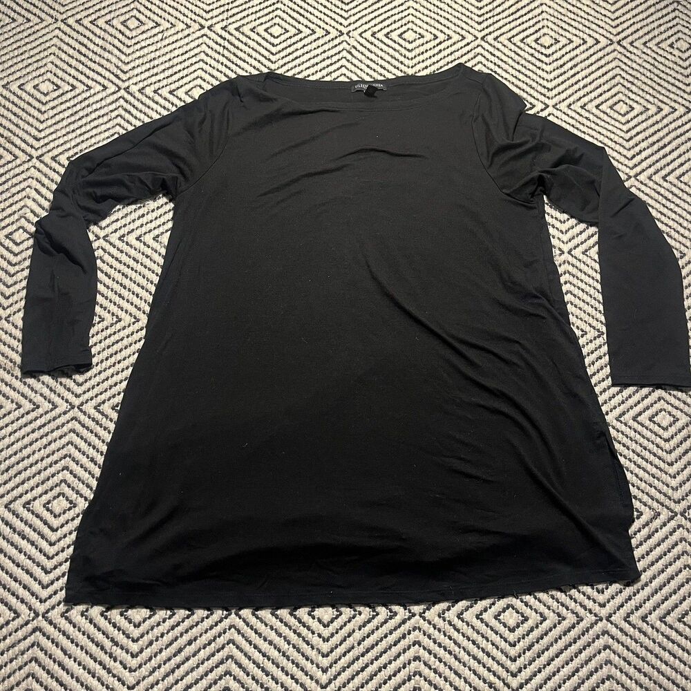 Eileen Fisher Womens Black Tencel Long Sleeve Flowy Top Size Petite Medium